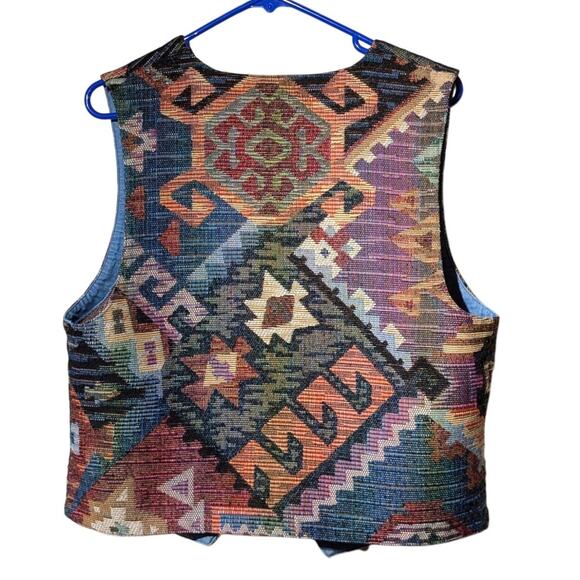 On the Verge VTG Made in USA Button Front Tapestry Western Vest Womens Size M - Picture 9 of 10
